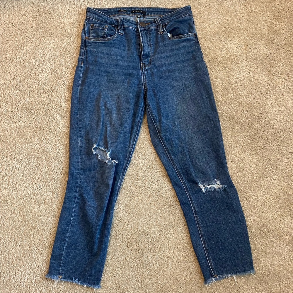 Distressed Straight leg cropped denim